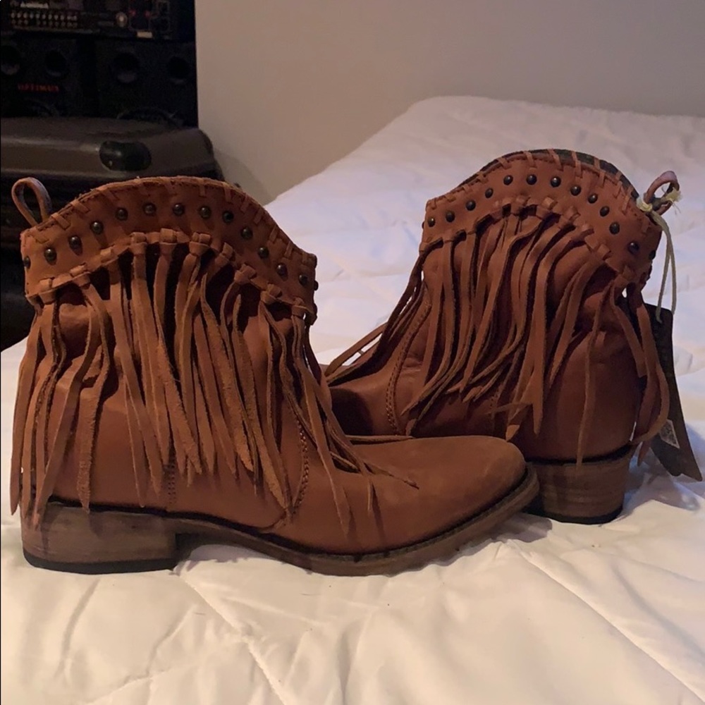Liberty black fringe booties